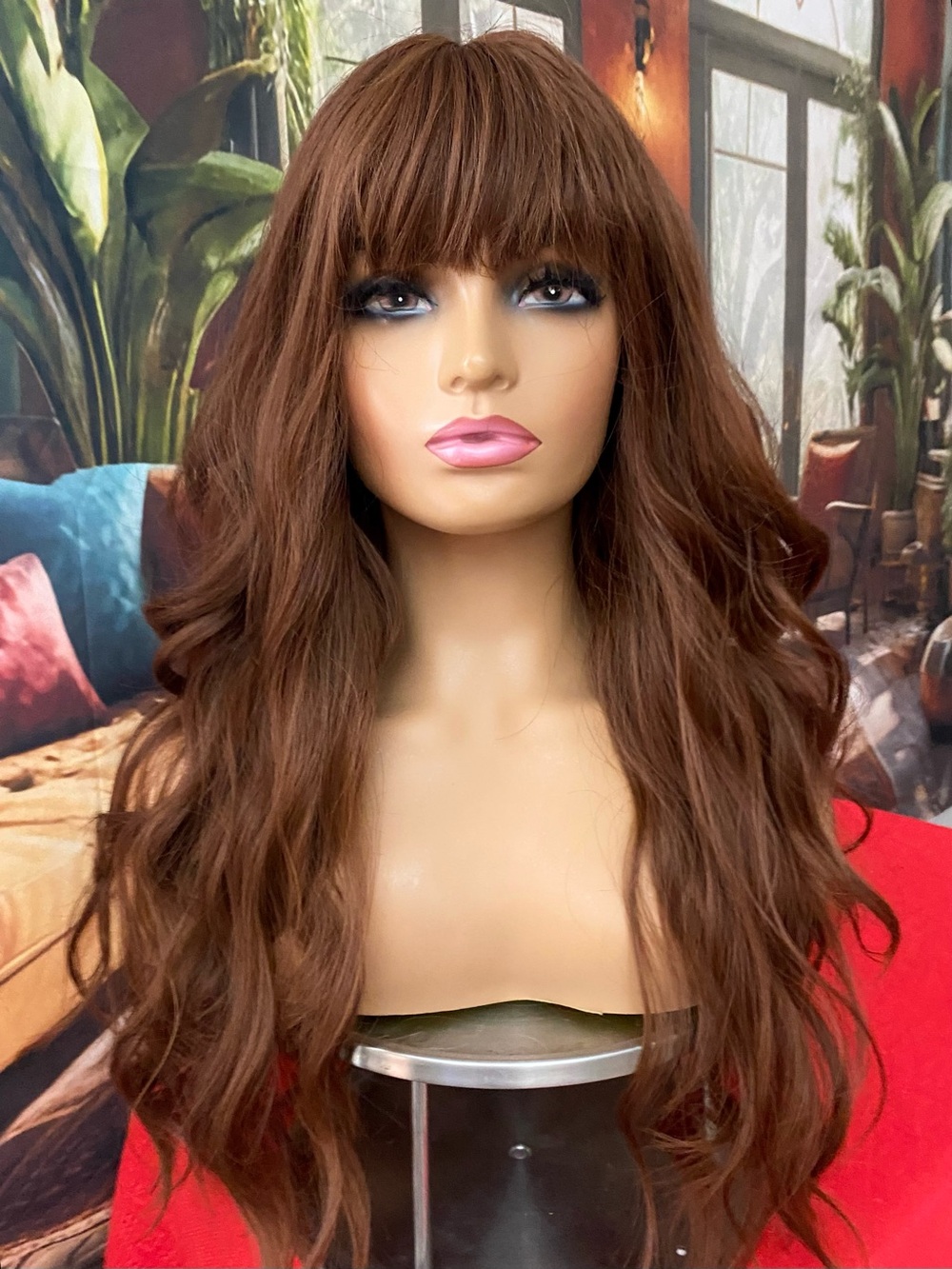 CLEARANCE Mahogany Wavy cherry Brown Wig
